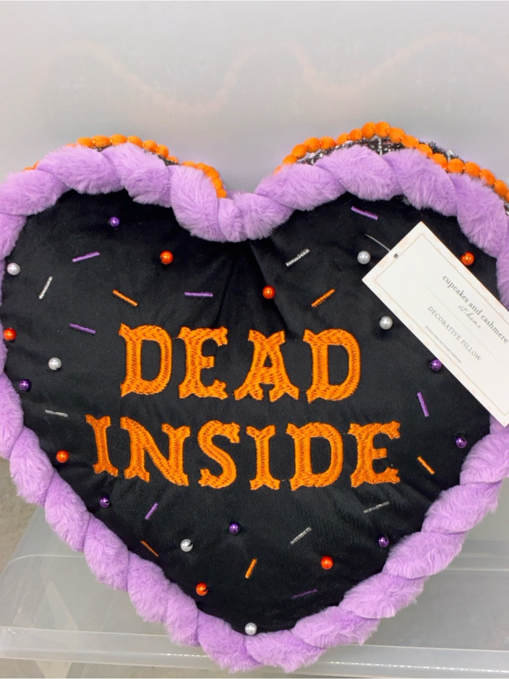 Cupcakes & cashmere embellished heart pillow